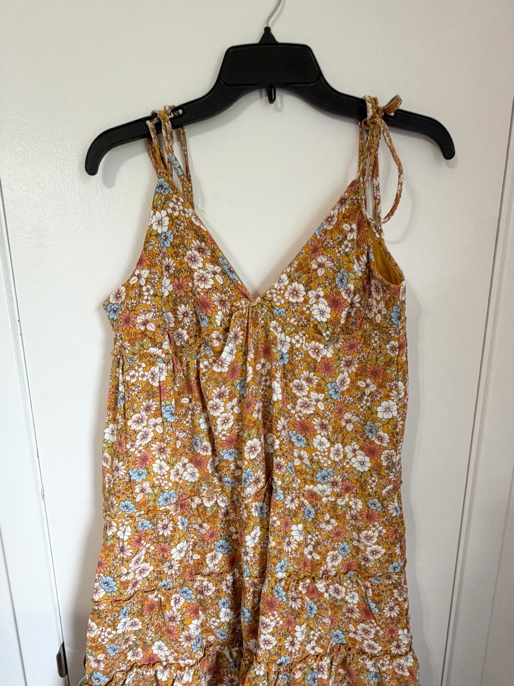 Floral Tie-Shoulder Sundress in Mustard